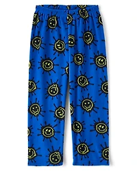 Pantalon de pyjama en microfibre polaire à motif visage souriant pour garçon