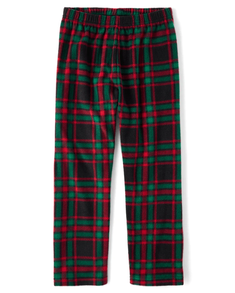 Pantalon de pyjama garçon en microfibre polaire à carreaux