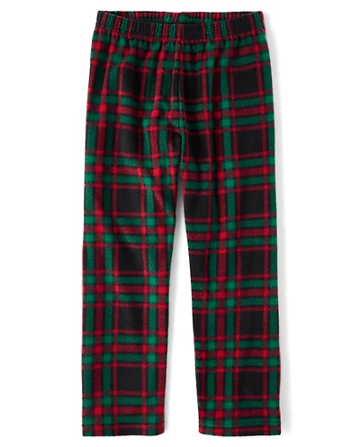 Pantalon de pyjama garçon en microfibre polaire à carreaux