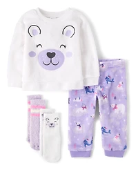Pyjama ours Polaire brodé pour bébés et petites filles - douce