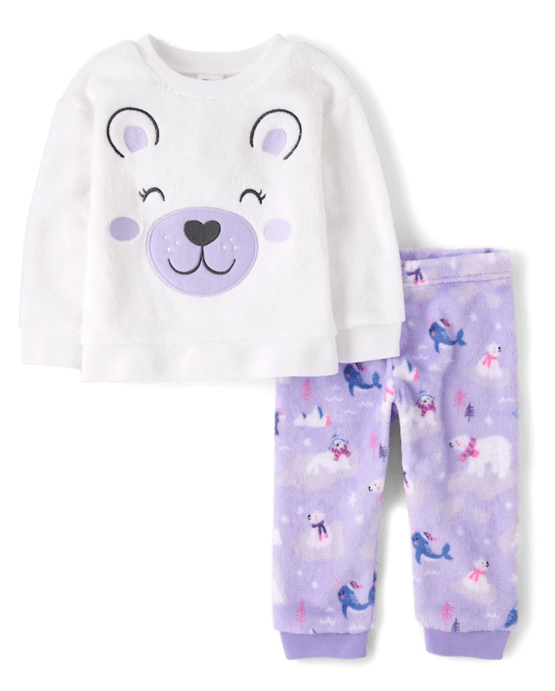 Pyjama ours Polaire brodé pour bébés et petites filles - douce
