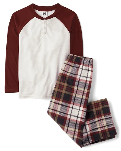 Boys Plaid Henley Pajamas