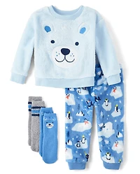Pyjama ours Polaire brodé pour bébés et petits garçons - douce