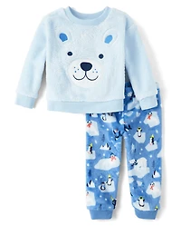 Pyjama ours Polaire brodé pour bébés et petits garçons - douce