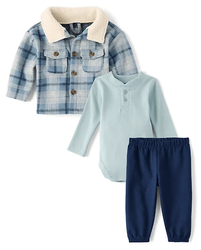 Baby Boys Plaid 3-Piece Outfit Set
