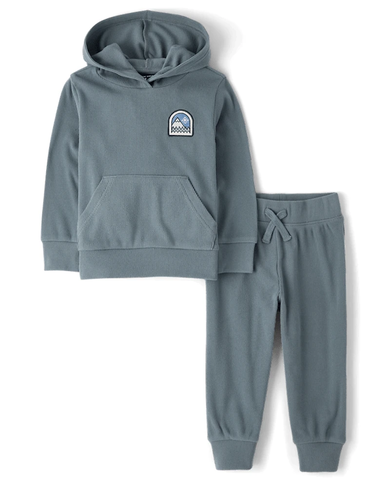 Baby And Toddler Embroidered Patch Sueded Rib 2-Piece Outfit Set