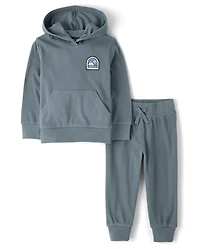 Baby And Toddler Embroidered Patch Sueded Rib 2-Piece Outfit Set