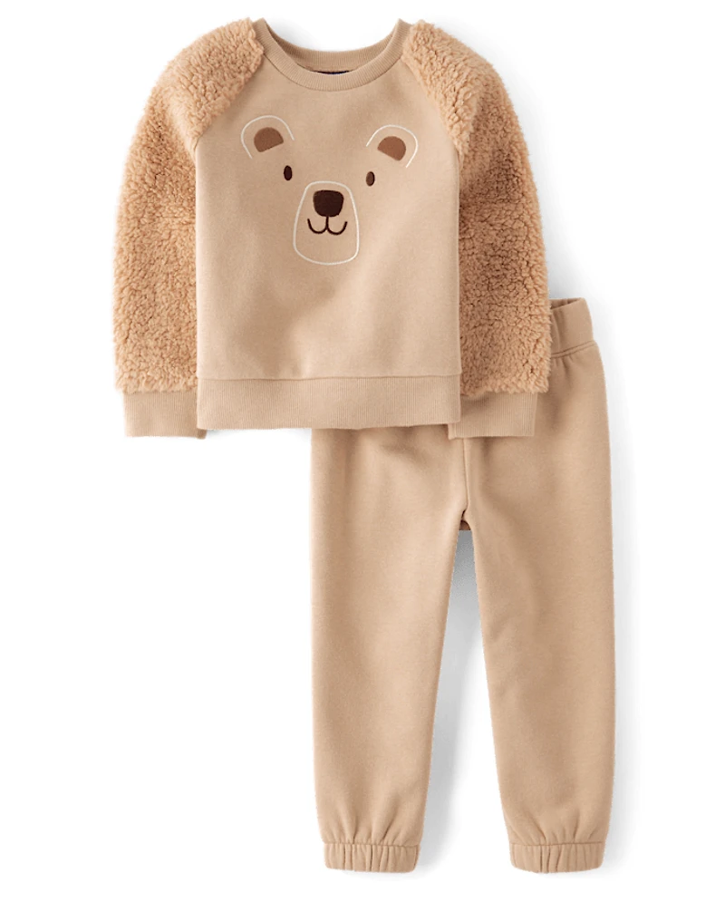 Baby And Toddler Embroidered Bear Premium Fleece 2-Piece Outfit Set
