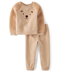 Baby And Toddler Embroidered Bear Premium Fleece 2-Piece Outfit Set