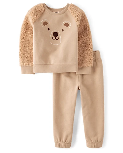 Ensemble 2 pièces en polaire de qualité supérieure avec ours brodé pour bébé et tout-petit