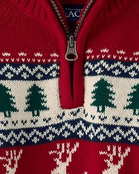 Baby And Toddler Boys Reindeer Fairisle Quarter Zip Sweater