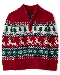 Baby And Toddler Boys Reindeer Fairisle Quarter Zip Sweater