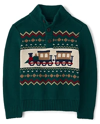 Baby And Toddler Boys Train Fairisle Mock Neck Sweater