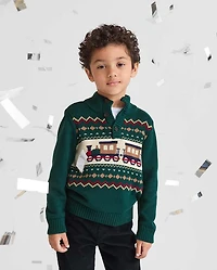 Baby And Toddler Boys Train Fairisle Mock Neck Sweater