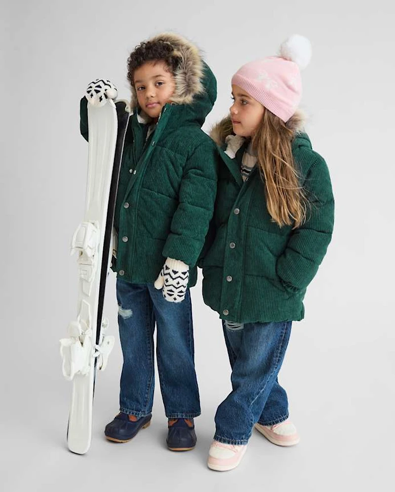 Baby And Toddler Boys Embroidered Tree Heavyweight Sherpa Lined Corduroy Puffer Jacket