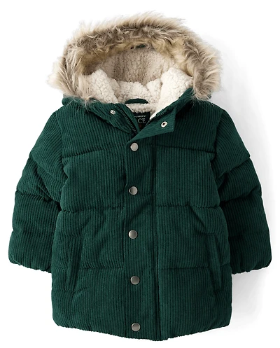 Baby And Toddler Boys Embroidered Tree Heavyweight Sherpa Lined Corduroy Puffer Jacket