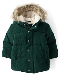 Baby And Toddler Boys Embroidered Tree Heavyweight Sherpa Lined Corduroy Puffer Jacket