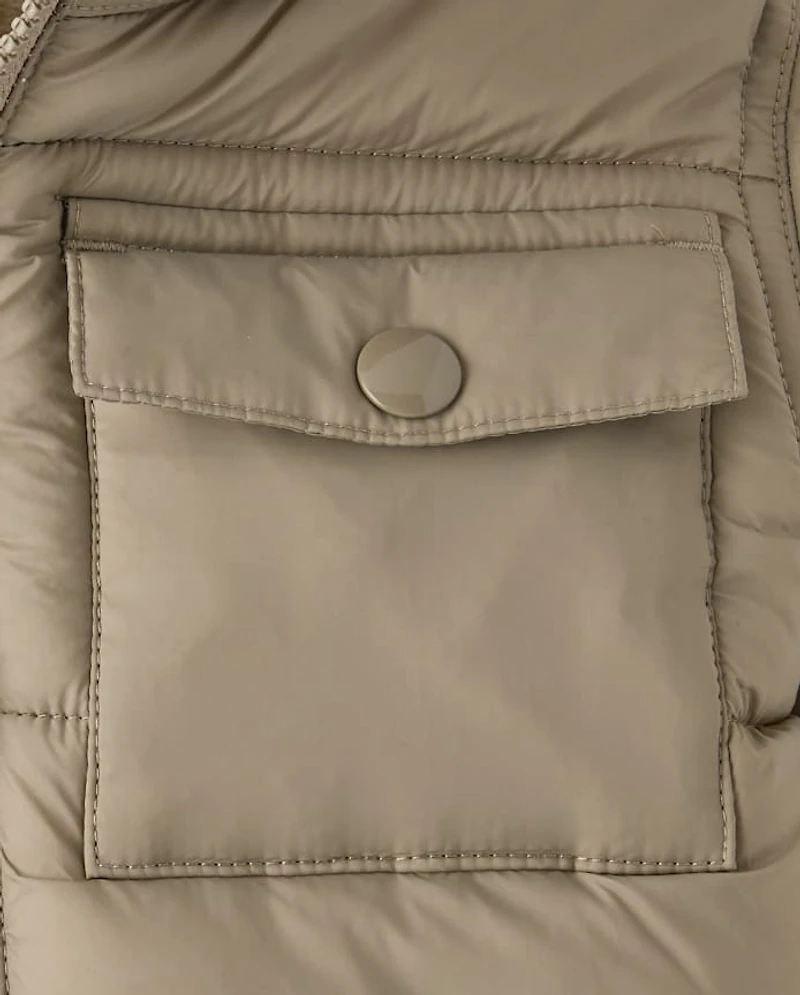 Doudoune épaisse à capuche doublée de fausse fourrure pour bébé et tout-petit