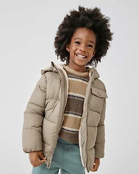 Doudoune épaisse à capuche doublée de fausse fourrure pour bébé et tout-petit