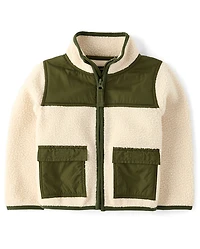 Baby And Toddler Contrast Sherpa Utility Zip Up Jacket