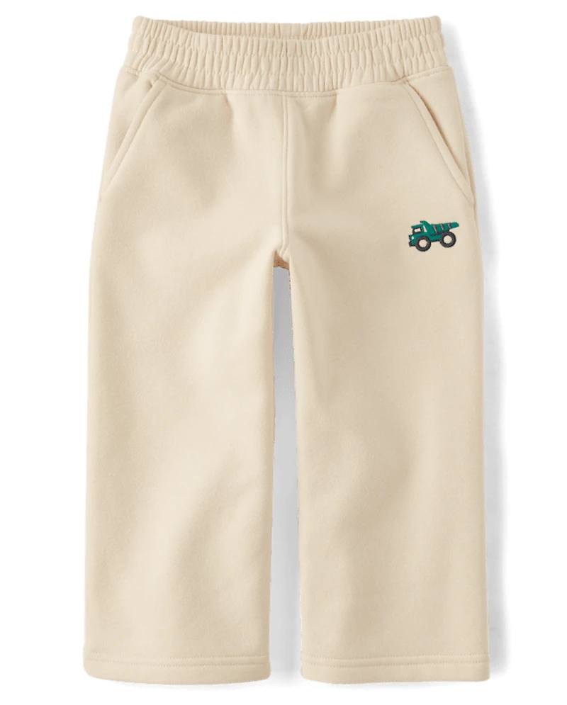 Baby And Toddler Boys Embroidered Premium Fleece Wide Leg Sweatpants
