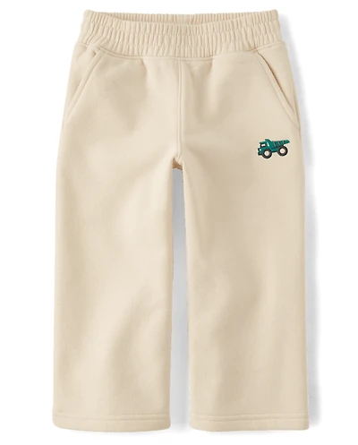 Baby And Toddler Boys Embroidered Premium Fleece Wide Leg Sweatpants