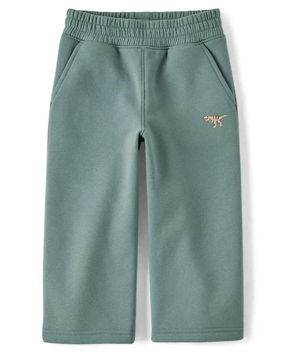 Baby And Toddler Boys Embroidered Premium Fleece Wide Leg Sweatpants