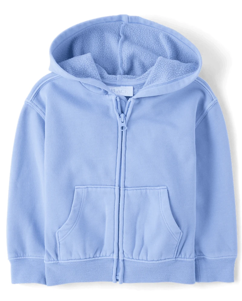 Baby And Toddler Garment Dyed Premium Fleece Zip Up Hoodie