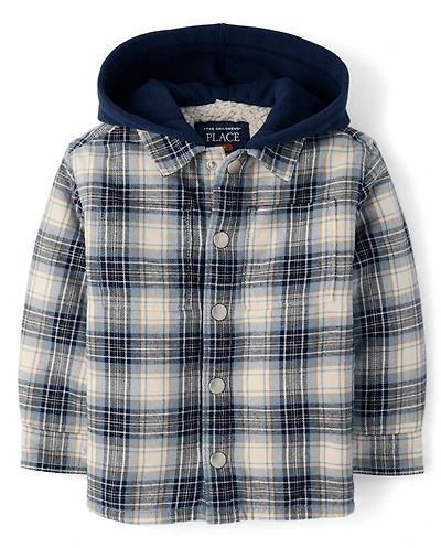 Baby And Toddler Boys Plaid Flannel Sherpa Lined Shacket