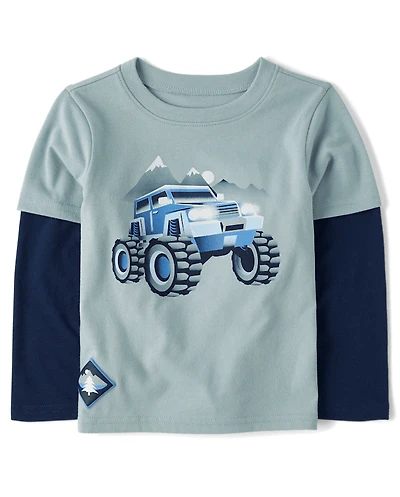 Baby And Toddler Boys Puff Print Graphic Layered Top