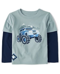 Baby And Toddler Boys Puff Print Graphic Layered Top