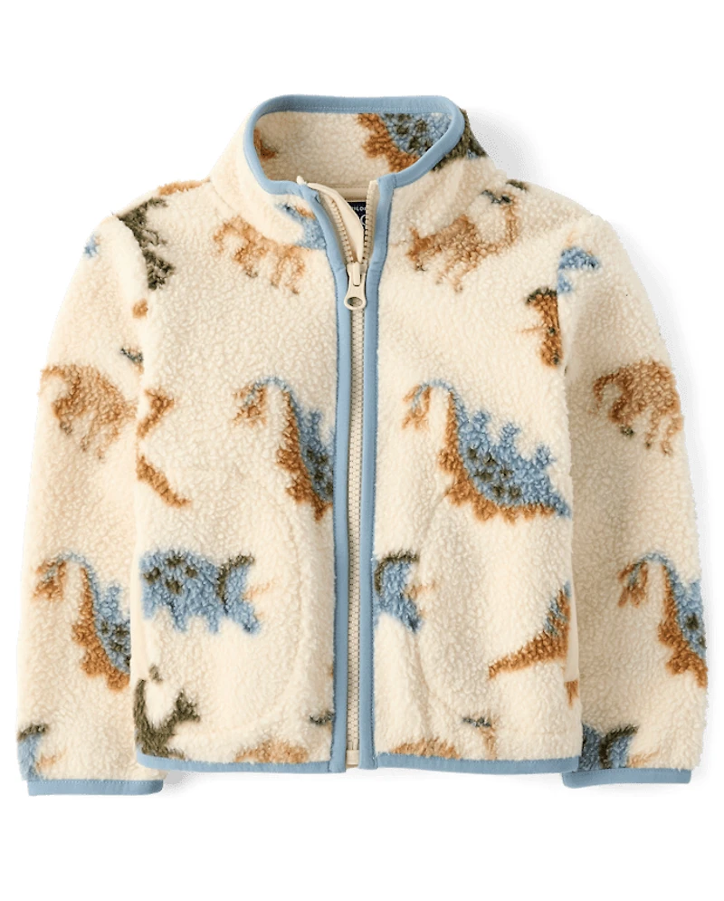 Baby And Toddler Boys Dino Sherpa Zip Up Jacket