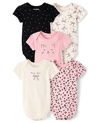 Baby Girls Leopard Bodysuit 5-Pack