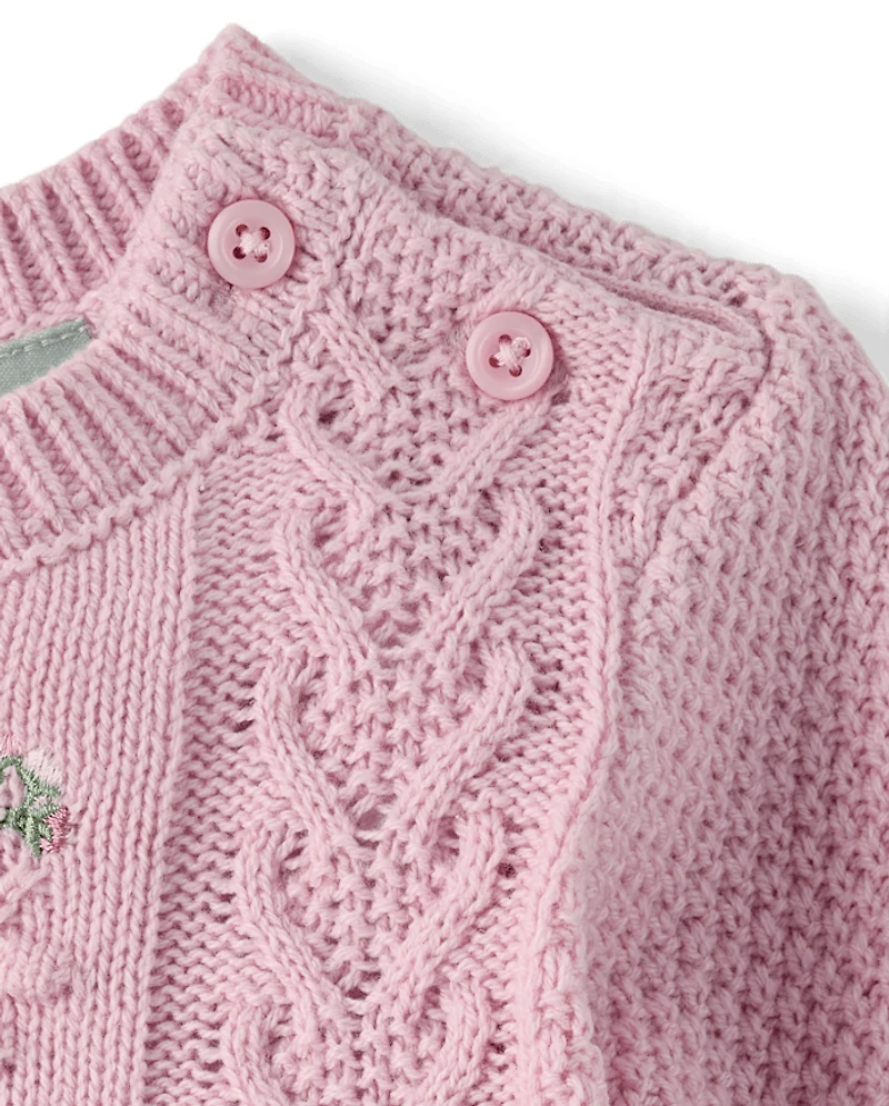 Baby Girls Embroidered Floral Cable Knit Sweater 2-Piece Playwear Ser