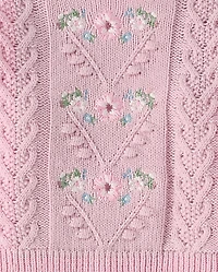 Baby Girls Embroidered Floral Cable Knit Sweater 2-Piece Playwear Ser