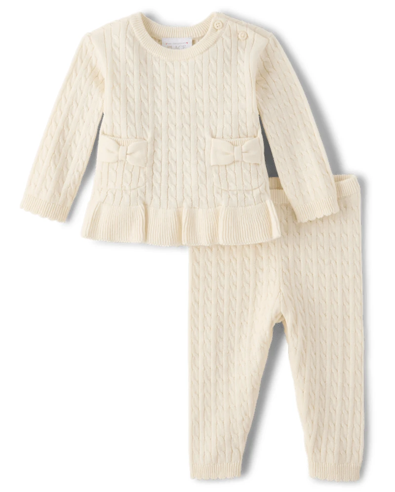 Baby Girls Bow Cable Knit Sweater 2-Piece Playwear Set