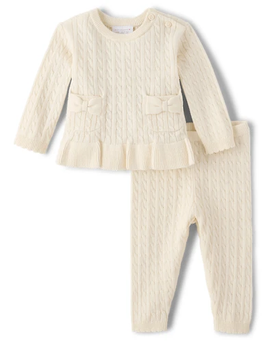 Baby Girls Bow Cable Knit Sweater 2-Piece Playwear Set