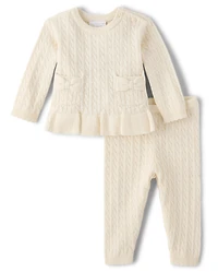 Baby Girls Bow Cable Knit Sweater 2-Piece Playwear Set