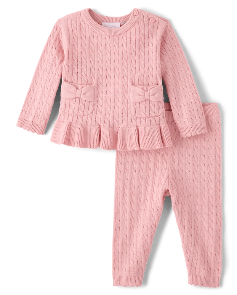 Baby Girls Bow Cable Knit Sweater 2-Piece Playwear Set