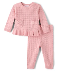 Baby Girls Bow Cable Knit Sweater 2-Piece Playwear Set