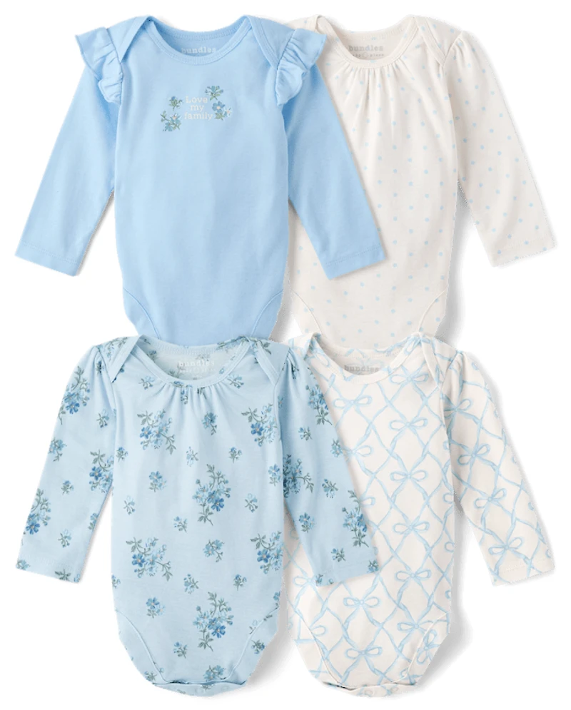 Baby Girls Floral Bow Bodysuit 4-Pack
