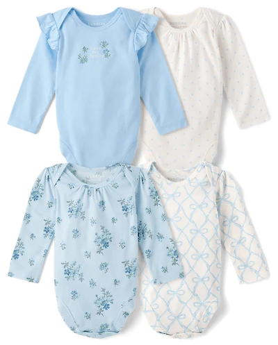 Baby Girls Floral Bow Bodysuit 4-Pack
