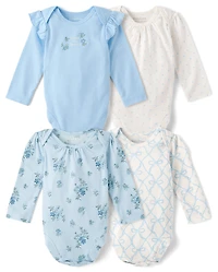 Baby Girls Floral Bow Bodysuit 4-Pack