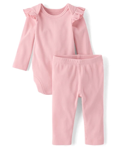 Baby Girls Flutter Sueded Rib 2-Piece Playwear Set