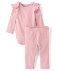 Baby Girls Flutter Sueded Rib 2-Piece Playwear Set