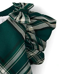 Baby Girls Matching Family Bow Plaid Satin Fit And Flare Dress