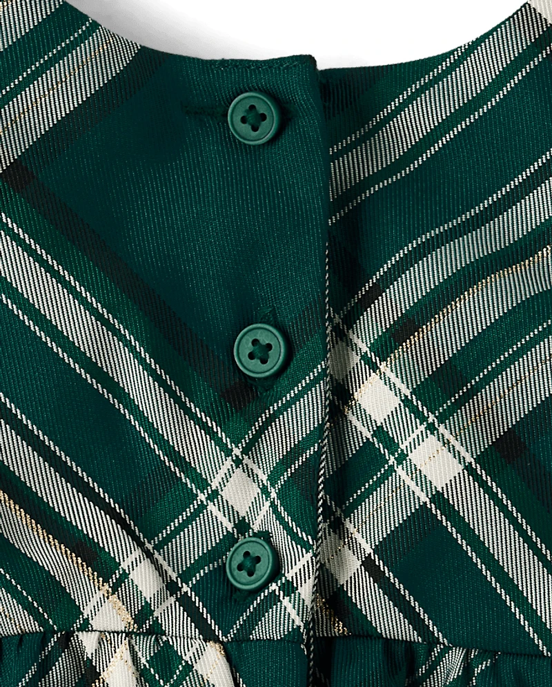 Robe à carreaux en satin évasée assortie pour bébé fille, avec nœud papillon, toute la famille