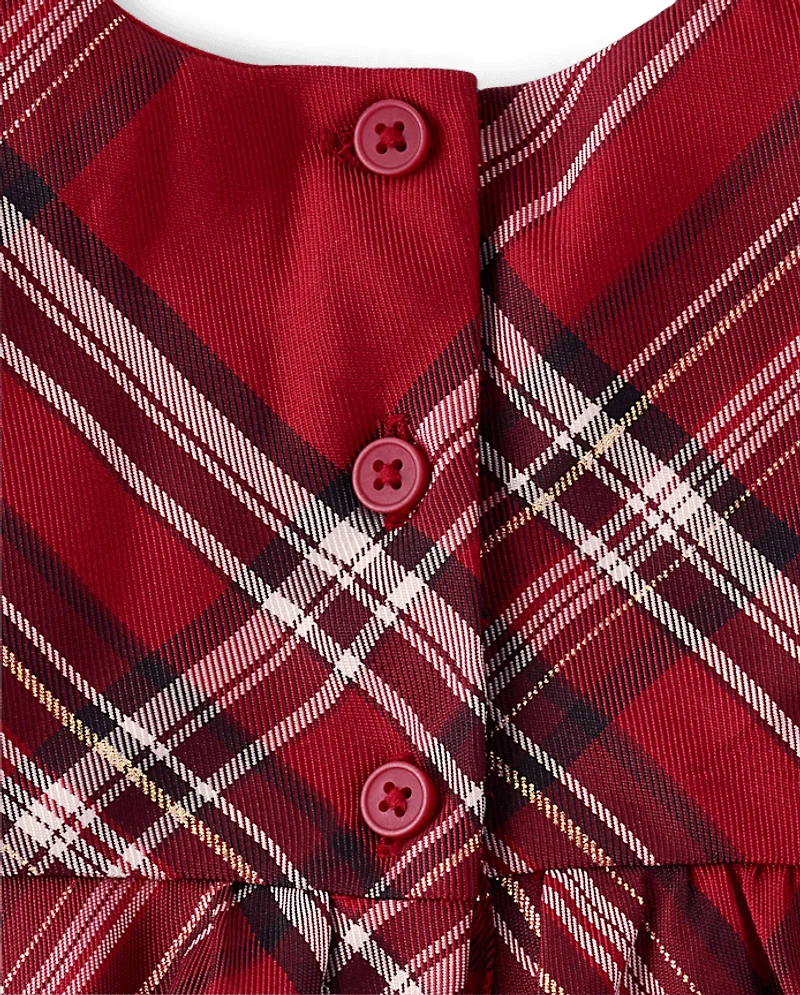 Baby Girls Matching Family Bow Plaid Satin Fit And Flare Dress