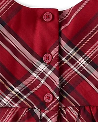 Baby Girls Matching Family Bow Plaid Satin Fit And Flare Dress