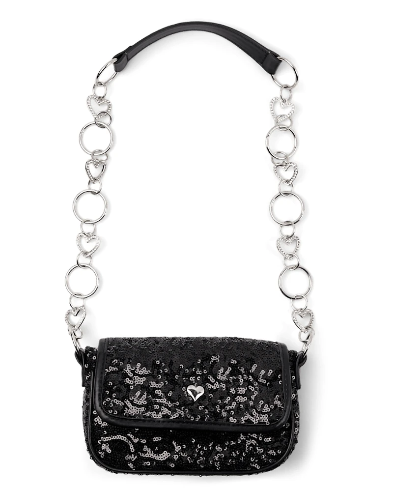 Girls Sequin Heart Chain Bag